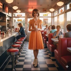 Vintage 1960”s Coco California Sheer Orange Polka Dot Dress